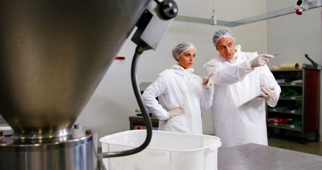 Workers in Protective Gear Supervising Food Production - Download Free Stock Images Pikwizard.com