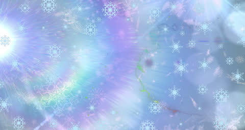 Magical Winter Landscape with Sparkling Snowflakes and Light Flare