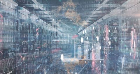 Futuristic Server Room with Digital Data Icons and Binary Code - Download Free Stock Images Pikwizard.com