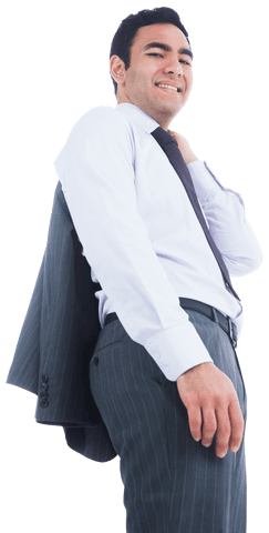 Happy Businessman in Suit with Jacket Over Shoulder on Transparent Background