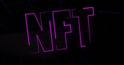 Glowing NFT Text on Dark Abstract Background