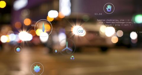 Eco Technology Networking Visualization Over Urban Cityscape