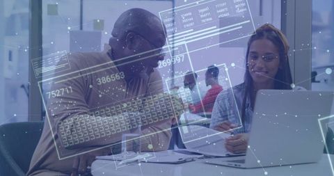 Team Analyzing Data Overlays Meeting Corporate Innovation