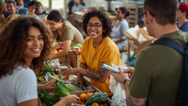 Volunteers Organizing Food at Urban Distribution Center