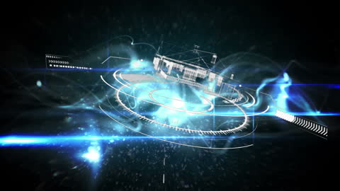 Futuristic Digital Interface with Blue Energy Waves