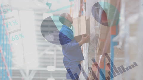 Warehouse Worker Lifting Boxes with Data Overlay