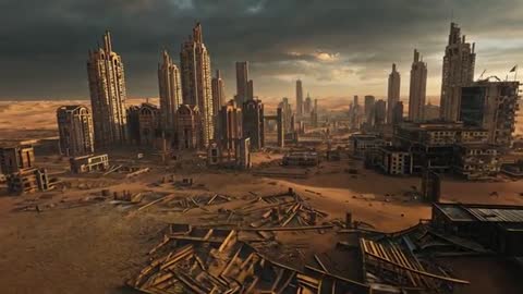 Skyscrapers Amidst Deserted Dunes in Apocalyptic Scene