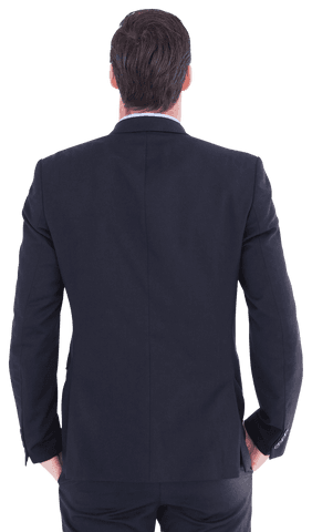 Rear View of Confident Businessman in Suit with Hands on Hips, Transparent Background