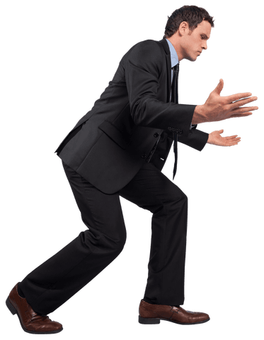 Businessman Running with Outstretched Arms in Transparent Background
