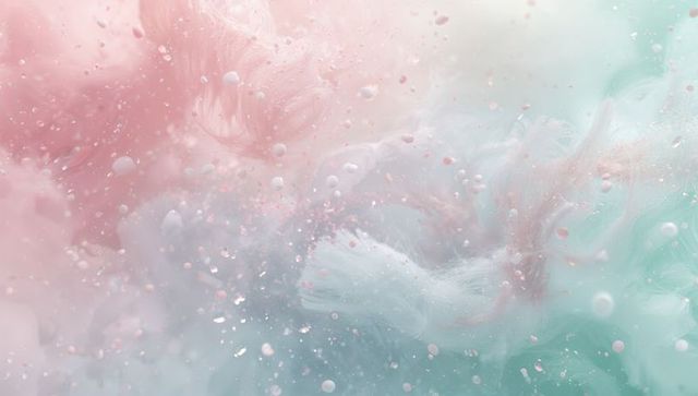 Swirling Pastel Ink Clouds Floating in Liquid with Soft Bokeh and Delicate Bubbles