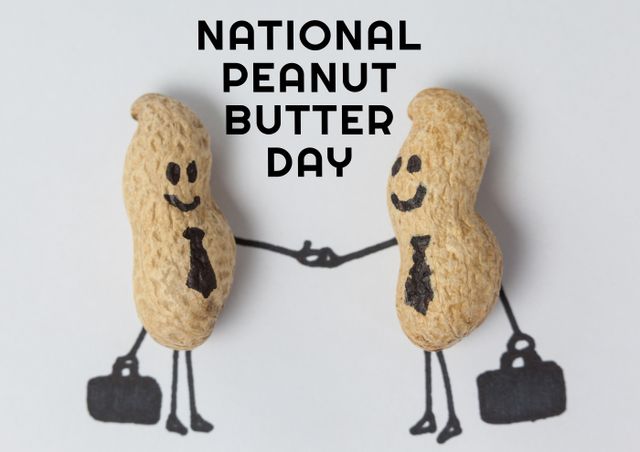 Composition of national peanut butter day text with peanuts on white background. National peanut butter day and celebration concept digitally generated image.