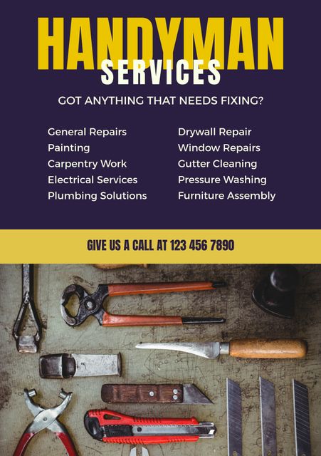 Handyman Services Promotional Flyer with Tools Display on Workbench - Download Free Stock Videos Pikwizard.com