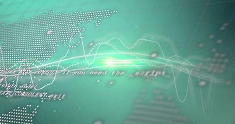 Futuristic digital data streaming with world map and code
