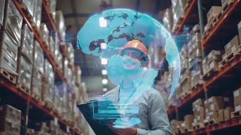 Warehouse Coordinator Analyzing Global Supply Chain with Holographic Technology