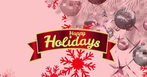 Festive Holiday Banner with Red Snowflakes and Ornaments