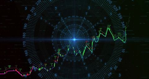 Futuristic Digital Dashboard with Radial Degree Grid and Line Graph