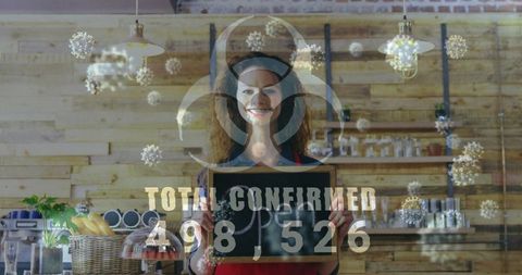 Small Business Owner Facing Pandemic Challenges Holding Open Sign