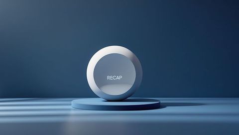 Contemporary monochrome geometry with illuminated ring and recap text