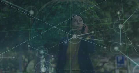 Woman Engaging with Digital Network Interface Outdoors