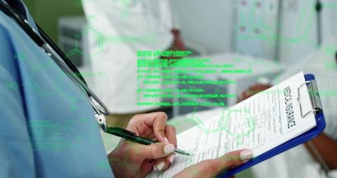 Diverse doctors analyzing medical insurance documents