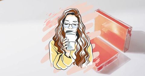 Modern Lifestyle with Illustration of Woman Drinking Coffee