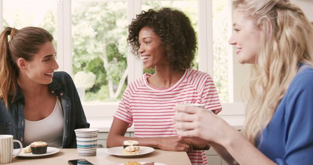 Diverse Young Women Enjoying Coffee and Pastries at Home - Download Free Stock Images Pikwizard.com