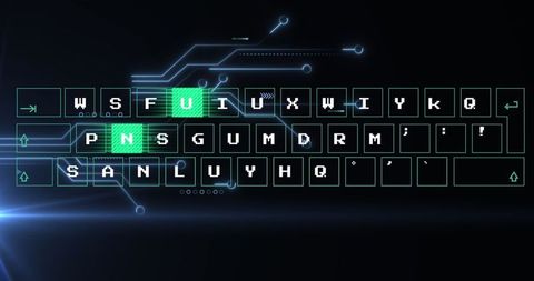 Holographic Keyboard with Neon Keys on Futuristic Interface - Download Free Stock Images Pikwizard.com