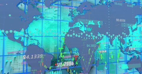 Global data processing and network visualization with world map overlay