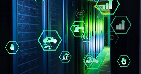 Ecology Icons and Sustainable Technology in a Server Room - Download Free Stock Images Pikwizard.com
