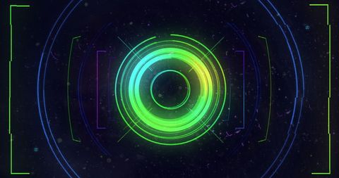 Futuristic Glowing Digital Interface with Spinning Geometric Figures