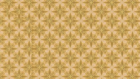 Ornate gold eight-pointed star tessellated metal tile pattern with embossed rosette repeat