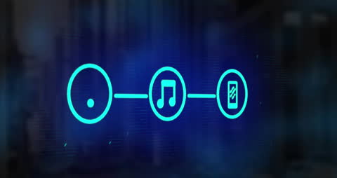 Glowing Digital Icons on Blue Background for Technology Concept