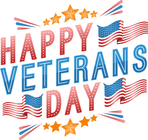 Happy veterans day transparent vector with flags and stars