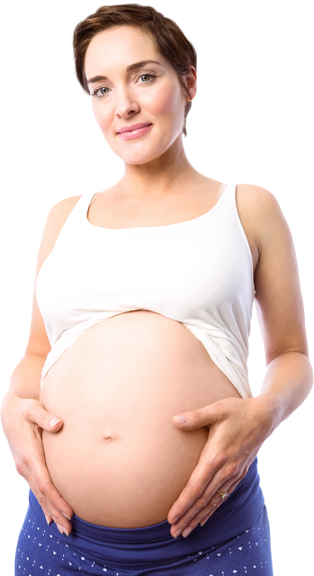 Transparent happy pregnant woman affectionately holding her baby bump smiling - Download Free Stock Videos Pikwizard.com