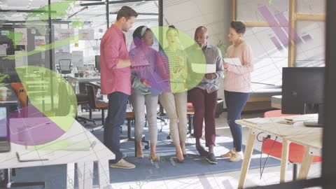 Diverse Team Collaborating in Modern Office with Digital Financial Data