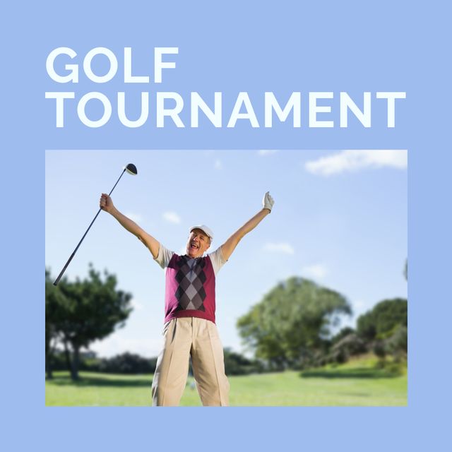 Happy Senior Male Celebrating Victory at Golf Tournament - Download Free Stock Templates Pikwizard.com