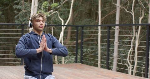 Mindfulness Meditation Outdoors with Headphones