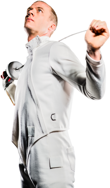 Focused Fencer in White Equipment with Transparent Background - Download Free Stock Videos Pikwizard.com