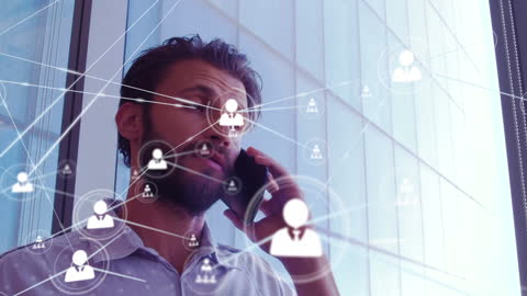 Businessman Connecting via Smartphone with Network Overlay