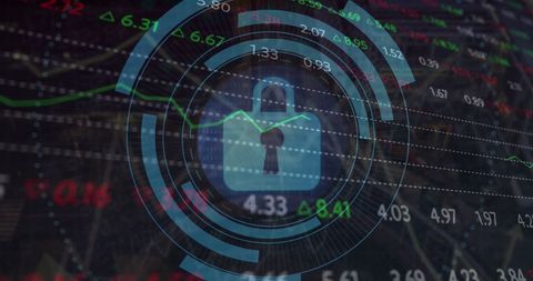 Cybersecurity Lock Symbol Amidst Digital Market Trades - Download Free Stock Images Pikwizard.com