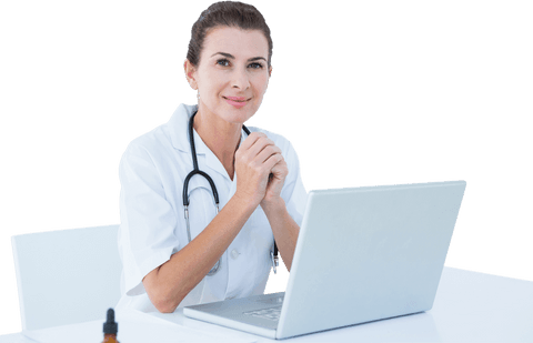 Transparent Background of Confident Female Doctor Using Laptop - Download Free Stock Videos Pikwizard.com