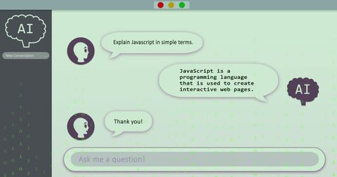 ai chat interface explaining javascript basics - Download Free Stock Images Pikwizard.com