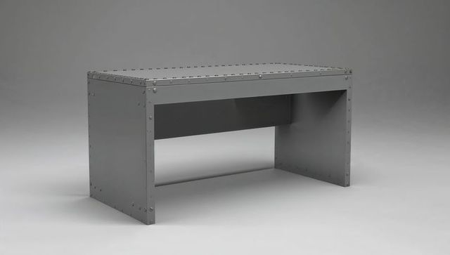 Riveted steel workbench with bolted panels minimalist industrial table for workshop