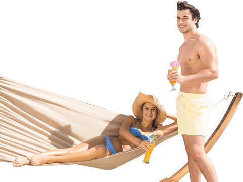 happy couple in beachwear enjoying refreshing drinks, transparent background - Download Free Stock Videos Pikwizard.com