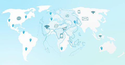 World map highlighting global technology connections
