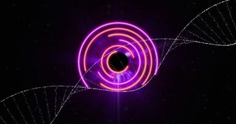 Futuristic Neon DNA Helix in Cosmic Space