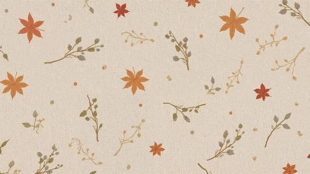 Elegant Beige Fabric Pattern with Orange Maple Leaves and Green Sprigs