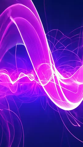Looping neon pink waveform pulsing over dark backdrop with light trails and sparks vertical video