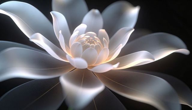Translucent glowing flower bloom with layered petals and soft bokeh luminescence