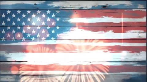 Dynamic American Flag and Fireworks Celebration on Wooden Texture